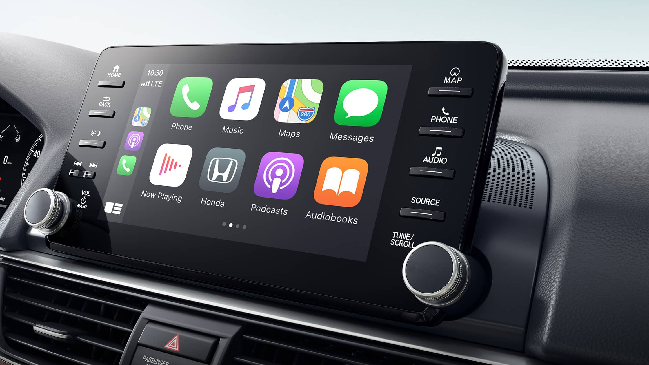 Se muestra la integración inalámbrica con Apple CarPlay® en el sistema de audio en pantalla táctil del Honda Accord Touring 2.0T 2021.