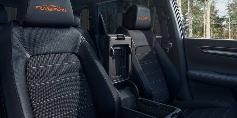 2027 Honda CR-V TrailSport embroidered headrests and front seats with orange stitching (Compact Crossover SUV).