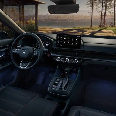 2027 Honda CR-V dashboard with screen and steering wheel (Compact Crossover SUV).